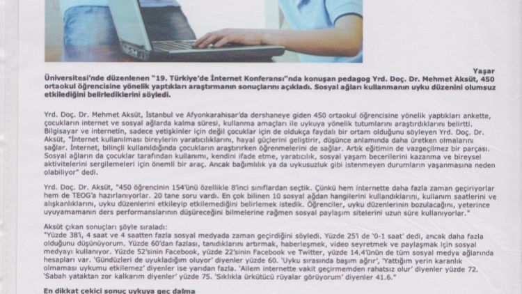 Ulusal Basında "Sosyal Medya ve Çocuklarda Uyku Bozukluğu"